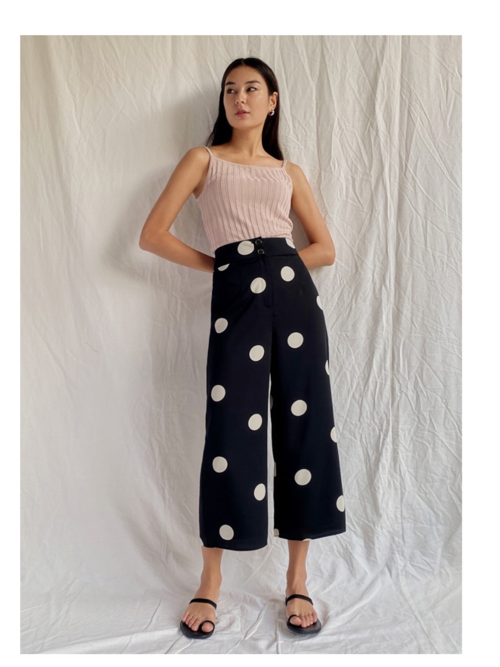High-Rise Silky Black Wide Leg Polka Dot Pants Xs Love Bonito